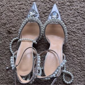 MACH & MACH Diamond Of Elizabeth PVC Embellished High-Heel Pumps Silver Size 7